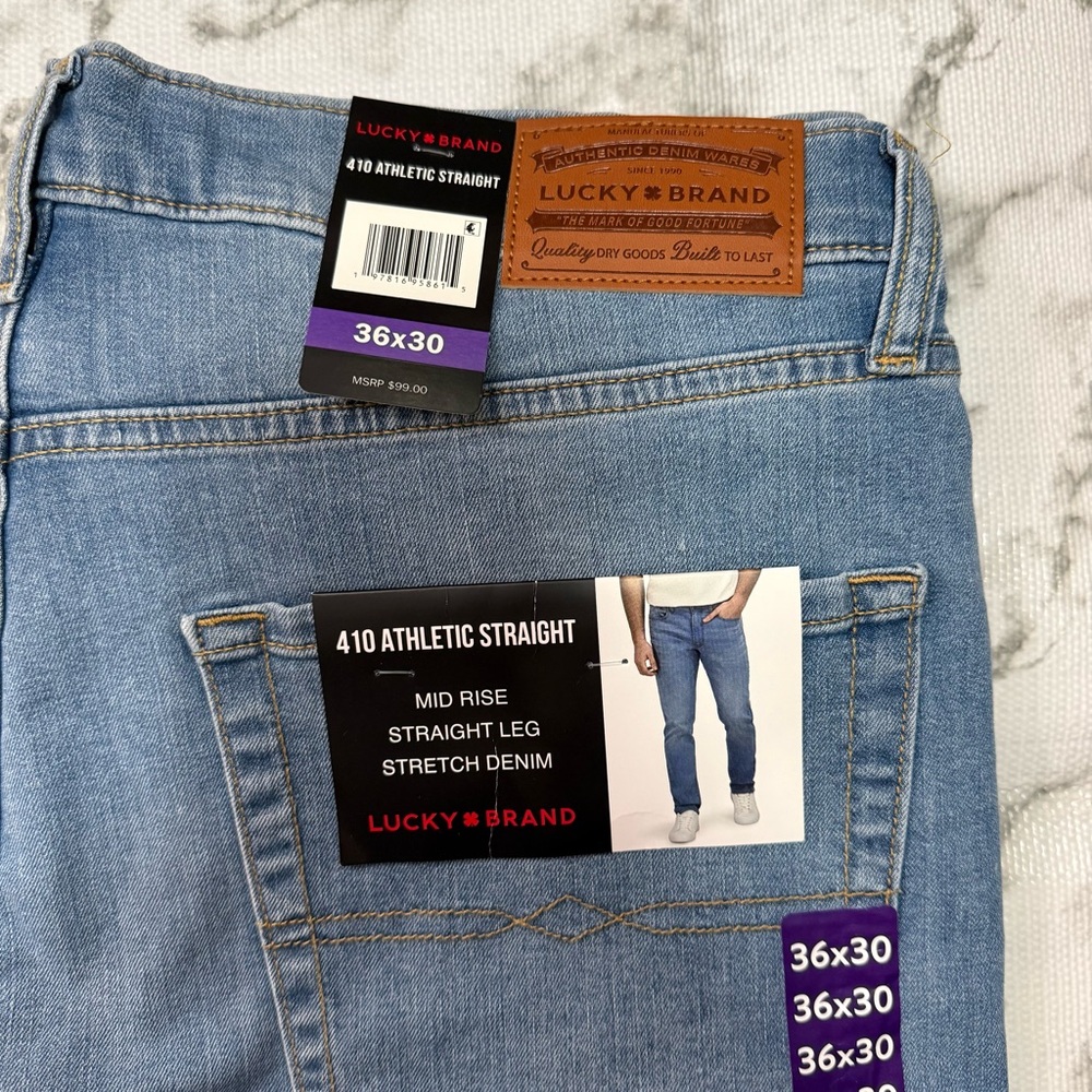 Lucky Brand 410 Athletic Straight Jeans 36x30 Stretch Mid Rise NWT - Picture 2 of 2
